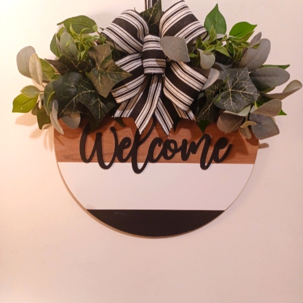 Spring and Summer Door Wreath Wecome 15 inch Sign